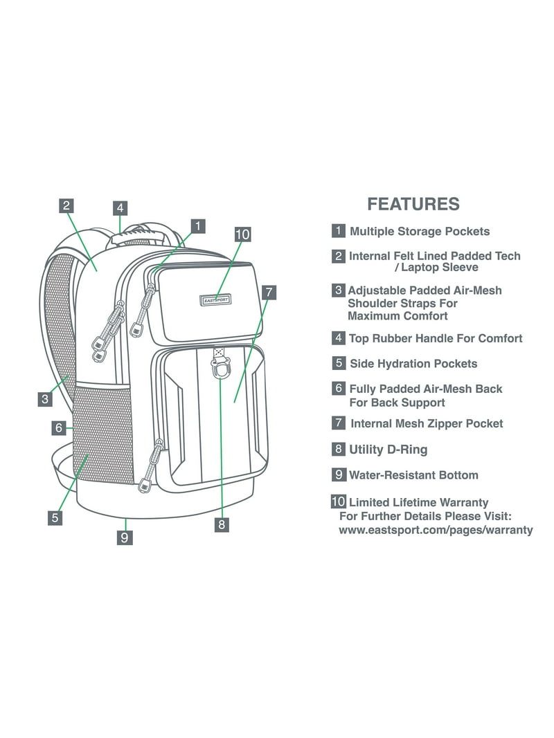 Eastsport Emerson Backpack, Black - Walmart.com