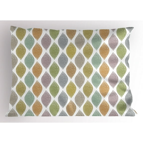 Ambesonne Leaf Pillow Sham, Scribbled Ogee Motifs, 36" X 20", Multicolor