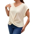 thumbnail image 3 of Womens Summer Tops Cap Sleeve Front Twist Knot V Neck T Shirts Draped Blouses Casual Loose Fit Tees Apricot XXXL, 3 of 9