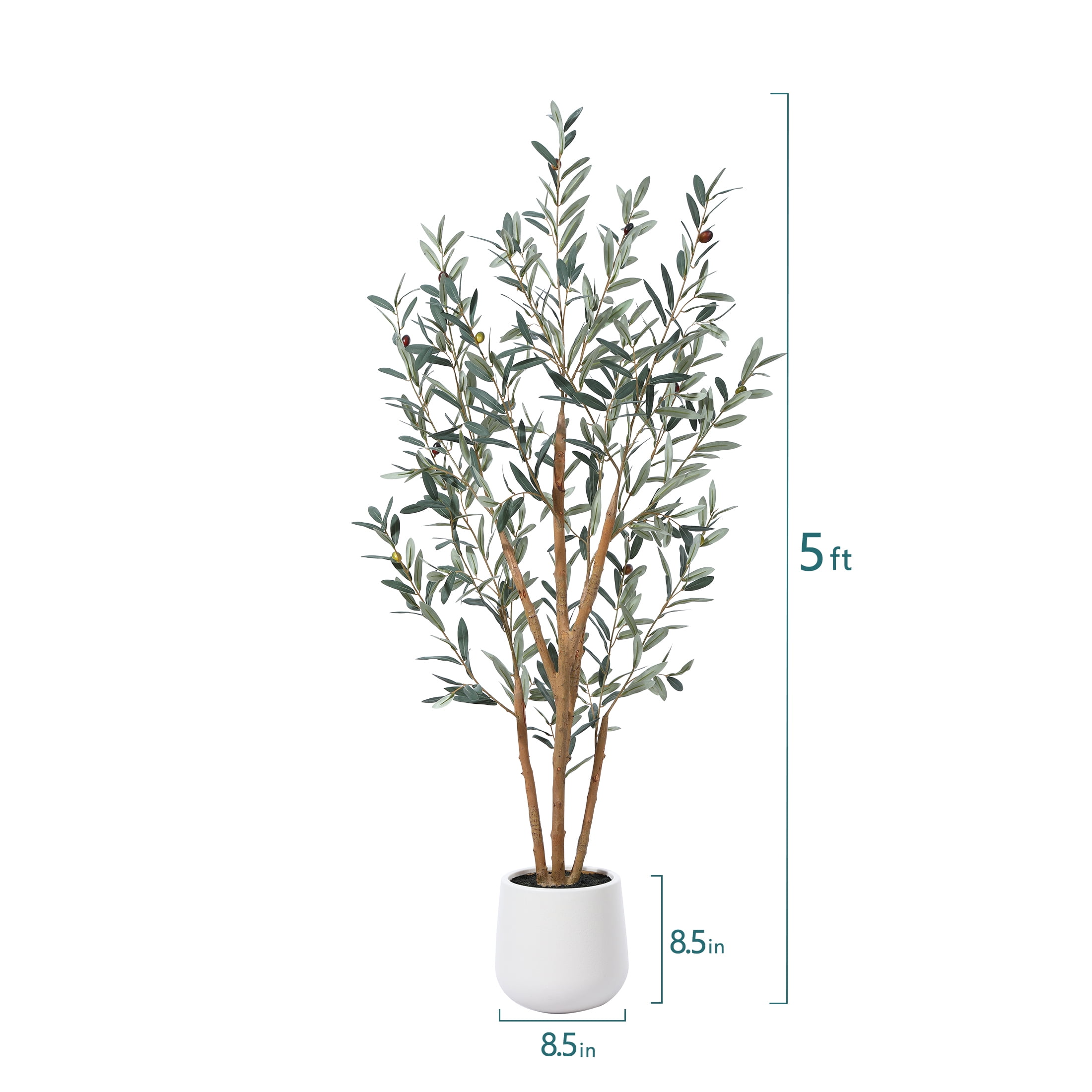 5ft Fake Olive Tree with Oval White Planter, Artificial Olive Plants with Realistic Leaves and Natural Trunk, Big Fake Plants for Home Decor