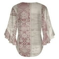 thumbnail image 6 of Dusty Rose Patterned Fabric Design Women's V-Neck Blouse With 3/4 Ruffled Bell Sleeves Casual Top Ladies Blouses, 6 of 7