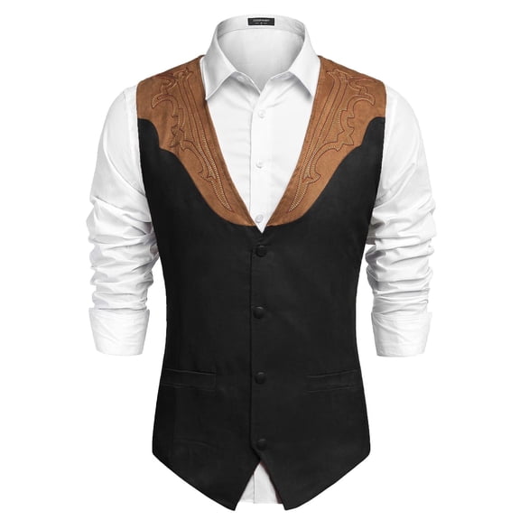 COOFANDY Men's Suede Leather Suit Vest Casual Western Vest Jacket Slim Fit Cowboy Waistcoat