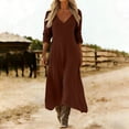 thumbnail image 2 of Ashirexll Long Sleeve Dress for Women Loose Casual Style Long Sleeve V-Neck Solid Color Maxi Dress, 2 of 7