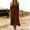 Coffee, variant on HAOTAGS Women Dresses Elastic Waist Relaxed Fit V-Neck Solid Color Long Sleeve Maxi Dress Blue Size 2XL