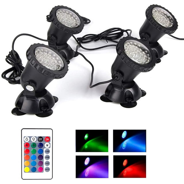 SHAR Color Changing Spotlight, 12W LED Underwater Fountain Light, IP68 Waterproof Pond Light Halloween Diving Spotlight, Dimmable Color Memory Garden Lawn Channel, 4 Sets (US Standard)