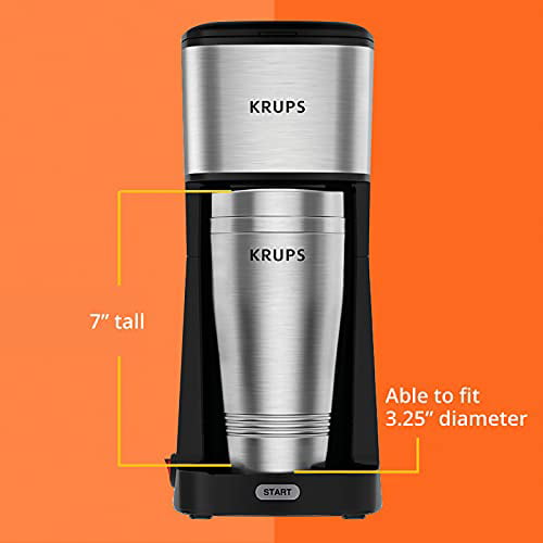Krups 12oz Single Serve Coffee Maker with Travel Tumbler | Stainless Steel & Black, Size: 12 Fluid Ounces