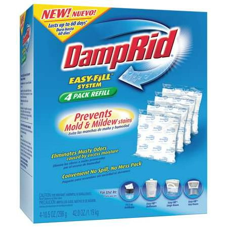 DampRid Easy Fill Moisture Absorber Refill - Fragrance Free, Unscented - 4 Count, 10.5 Oz