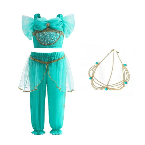 Rongking Girls Jasmine Costume Set Halloween Fancy-Dress Princess Outfit for 3-7T