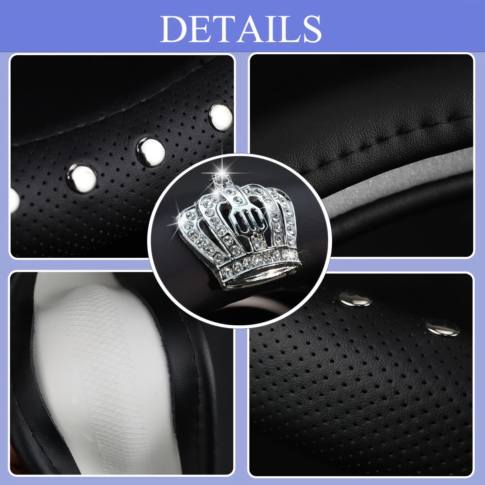 5PCS Bling Car Interior Accessories Set for Women – Sparkling Crown Seat Belt Shoulder Pads, Center Console Armrest Cover, Gear Shift Knob Cover, Handbrake Cover – Universal Fit for Most Vehicles