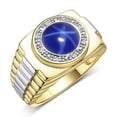 thumbnail image 4 of RYLOS Men's Rings Yellow Gold Plated Silver Ring Cabochon Gemstone & Diamonds Designer Style Blue Star Sapphire Rings For Men Size 8, 4 of 8