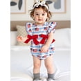 thumbnail image 5 of BemeyourBBs Newborn Baby Girl 4th of July Outfit Summer Bubble Romper Patriotic Independent Day Clothes Ruffle Sleeve American Flag Stripes Print Bodysuit Playsuit Fourth of July Outfits, 5 of 8