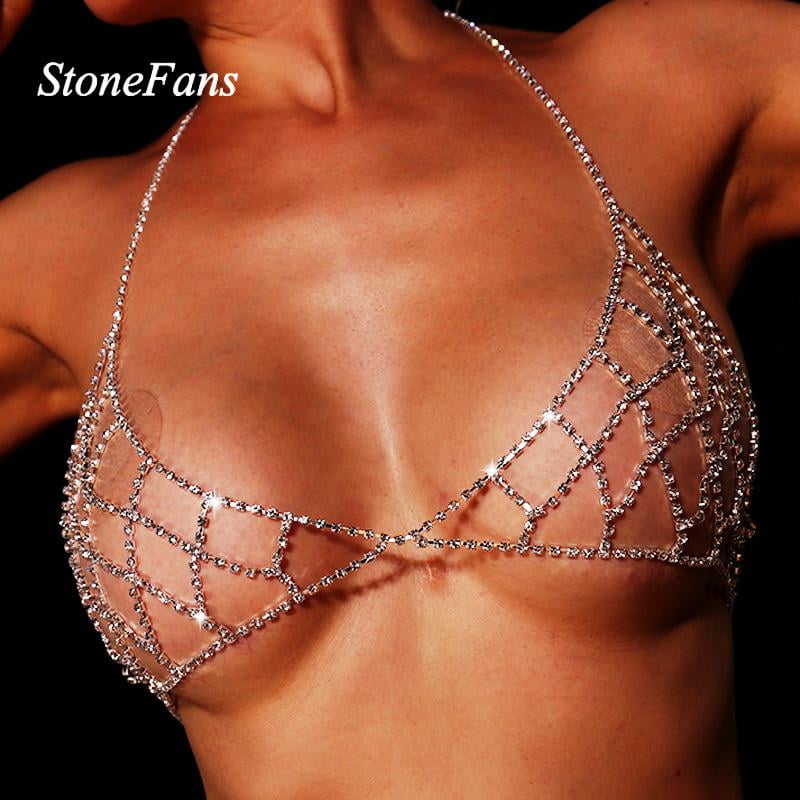 Women Jewelry Crystal Rhinestone Bra Chest Body Chain Harness Bikini C9V1 