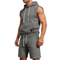 thumbnail image 6 of Hogleaql Men's Linen Shirt Shorts Outfits Cotton Short Sleeve Trendy Tshirts Hooded and Casual Shorts Loose Outfits Comfy Matching Sets with Pockets Light Gray S, 6 of 6