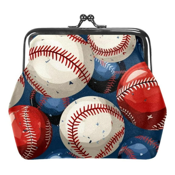 Baseball Coin Purse Vintage Pouch Buckle Clutch Bag Kiss-Lock Change Purse Clasp Closure Wallets for Women Girl