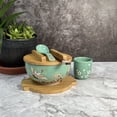 thumbnail image 2 of Ramen Bowl Japanese Crane Design Kamameshi Style Green Ceramic Rice Bowl Noodle Bowl with Bamboo Lid Tray Chopsticks, 24 fl oz Bowl, Home Living Gift Idea, Bowl for Udon, 2 of 6