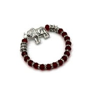 Delta Sigma Theta Silver Plated Wine Color Elephant Charm Stretch Bracelet