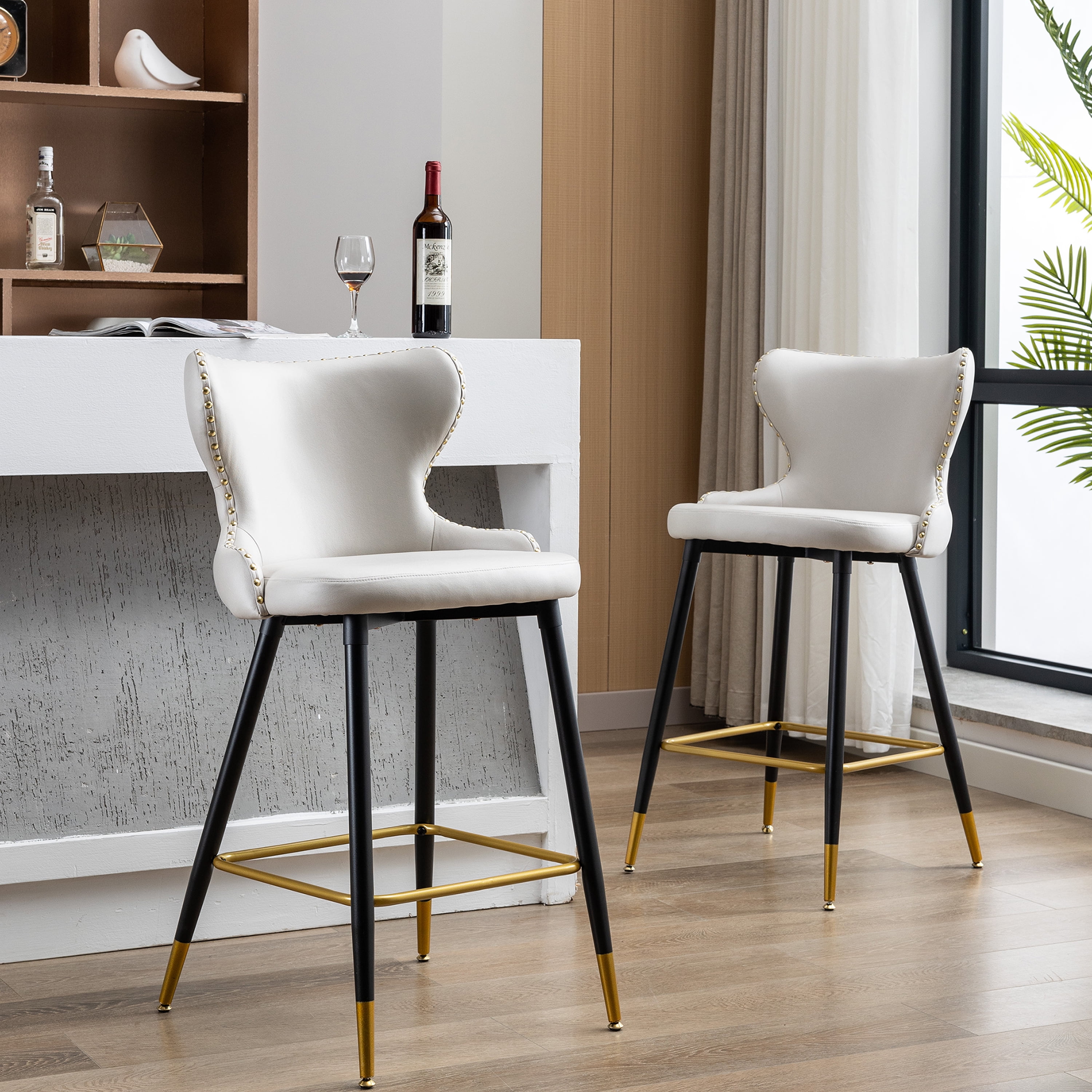 Royard Oaktree Leather Bar tools Set of 2 Modern Dining Bar Chairs with