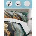 thumbnail image 4 of Quilts Twin XL Size, Teal Orange Marble Soft Comforter Bedding Set for Bed, Modern Ink Painting Striped Abstract Lightweight Quilted Bedspread with Pillow Cover(2 Pieces) for All Season, 68x98 Inch, 4 of 6