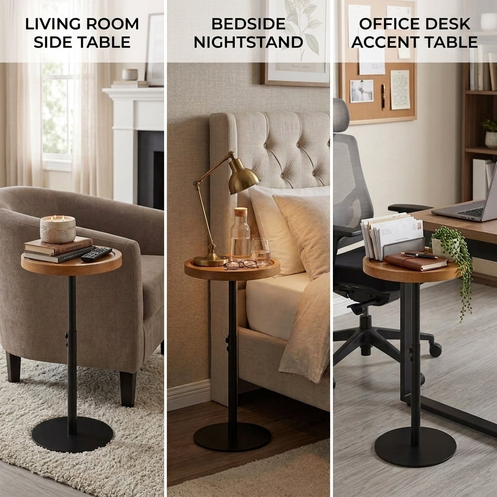 ManyFun Drink Table, Small Pedestal Side Table, Round Cocktail Table, Circle End Table with Metal Base, for Small Spaces