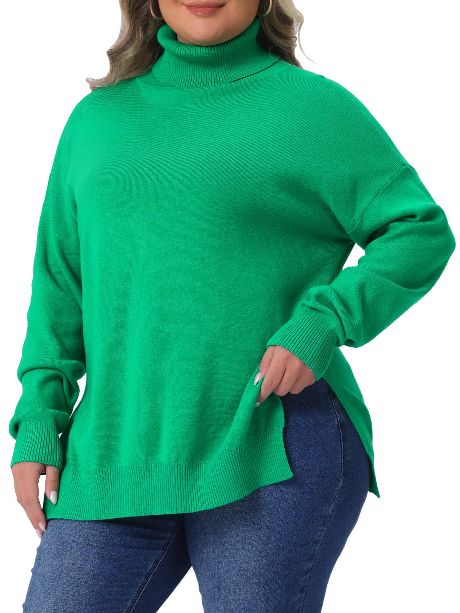 DARING DIVA Women's Plus Soft Turtle Neck Long Sleeve Pullover Knit Top 2X Green