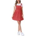 thumbnail image 2 of Vestido mini overall lindo para mujer con tirantes ajustables en rojo con flores, 2 of 6