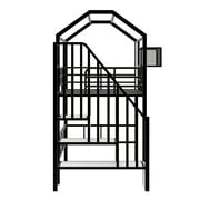 Euroco Twin Loft Bed with Cabinet, Solid Metal House Bed for Kids Teens, Black