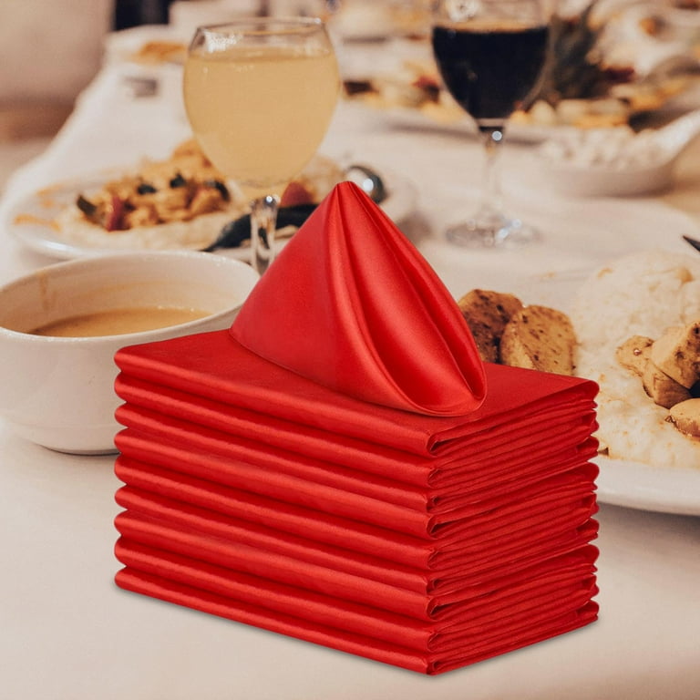 10x Satin Table Napkins, 18.90Inchx18.90inch, Washable Reusable Weddings  Party Napkins for Dining Table, Hotels Restaurants Home Use Parties Red