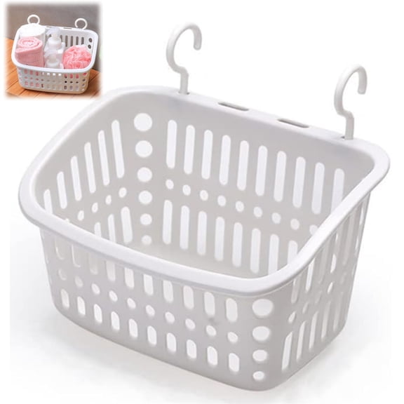 Scheam Gray Bathroom Storage Basket,Plastic Hanging Shower Caddy,10.8 x 8 Inch Large Organizing Basket with Hook Draining Holes,Sundries Container Holder,for Home Pantry 1 Pcs