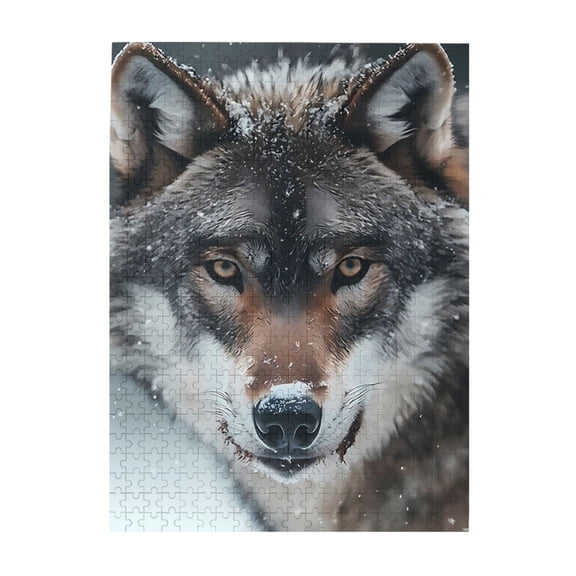 500-Piece Wooden Jigsaw Puzzle for Adults - Wolf Fur Snow Winter Face , Interlocking Pieces with Guide Letters, Holiday Gift & Home Decor