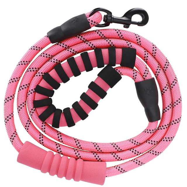 Dog Leash Reflective Nylon Traction Rope Light Weight Pulling Strap Pet Accessory 177cm(Rose Red )