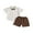 Khaki, variant on Little Boy Easter Gentleman Outfit Bunny Print Short Sleeve Lapel Button Down Shirt with Shorts Set