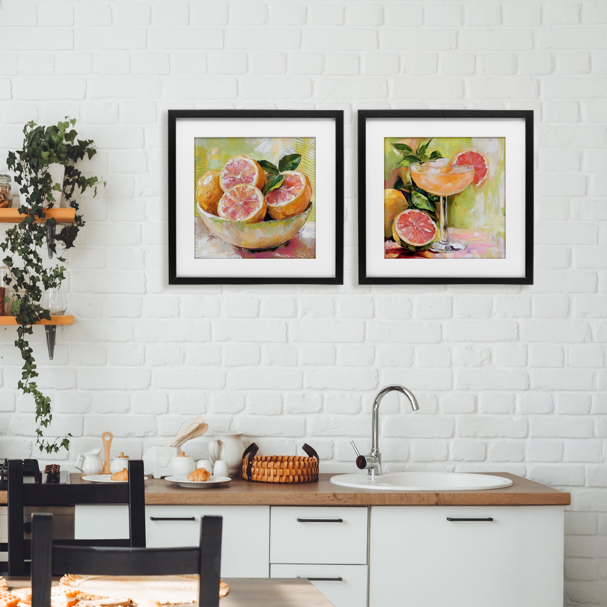 Stupell Industries Grapefruit Bowl & Cocktail 2 Piece Black Framed Print Under Glass Set, design by Riley B