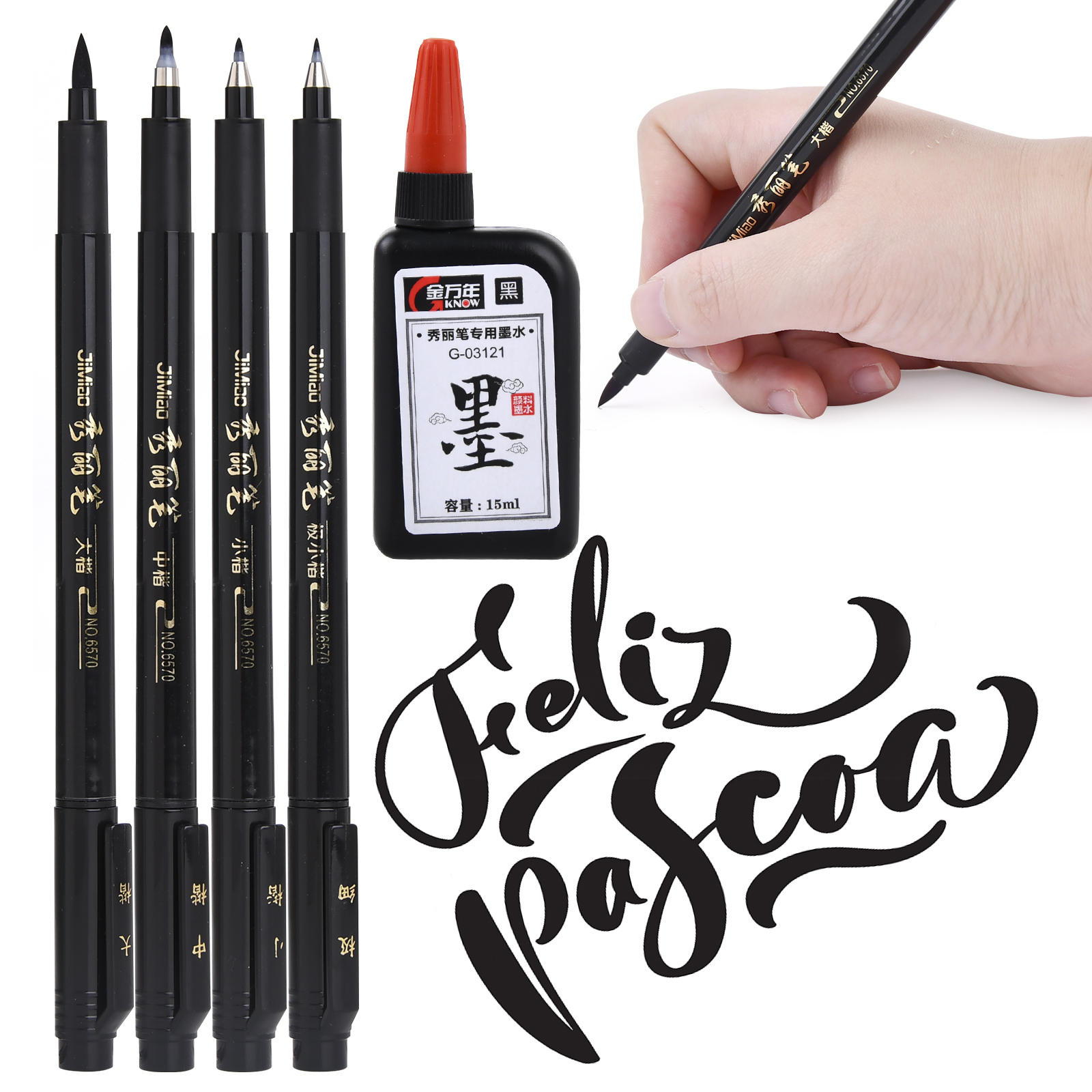 4 Pcs Calligraphy Pens with Ink, Brush Markers Set Hand Lettering Pens