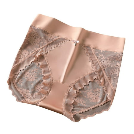 Annhoo Womens Panties Lace Mid High Waist Full Coverage Briefs Plus Size Solid Breathable Underwear