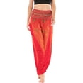 thumbnail image 3 of Women's Harem Boho Pants Summer Smocked Waist Loose Flowy Tapered Leg Baggy Hippie Genie Pants Gypsy Indian Bohemian Thailand Yoga Beach Pants Cinch Bottom Casual Joggers Red Small - X-Large, 3 of 5