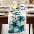thumbnail image 3 of Turquoise Tulip Watercolor Vintage Table Runner for Dining Table, Decorative Table Linen for Kitchen, Dining Room Tabletop Décor, Machine Washable, 13"x48", 3 of 9