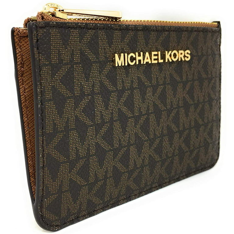 Michael Kors Jet Set Travel Coin Key Chain Card Holder Wallet Signature  Brown 