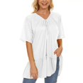 thumbnail image 1 of Tops fruncidos Vhermosa para mujer cuello en V encaje dobladillo fruncido manga corta blanco M, 1 of 4