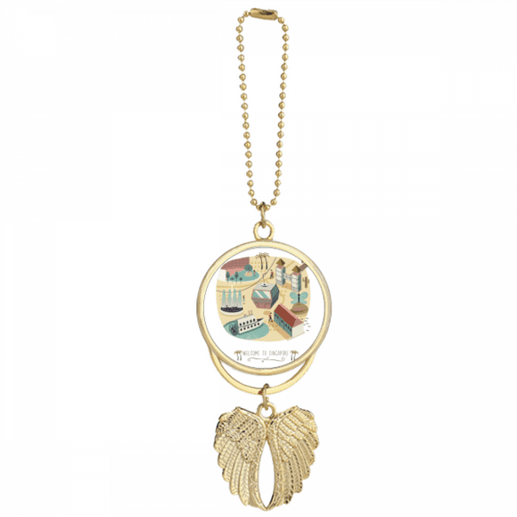 Singapore Theme Park Cable Car Car Keychain Angel Wing Pendant