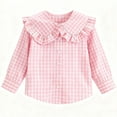 thumbnail image 2 of vdgthytj Girls Button down Shirts Kids Plaid Cute Ruffle Collared Long Sleeve Casual Spring Summer Tops Blouse, 2 of 7