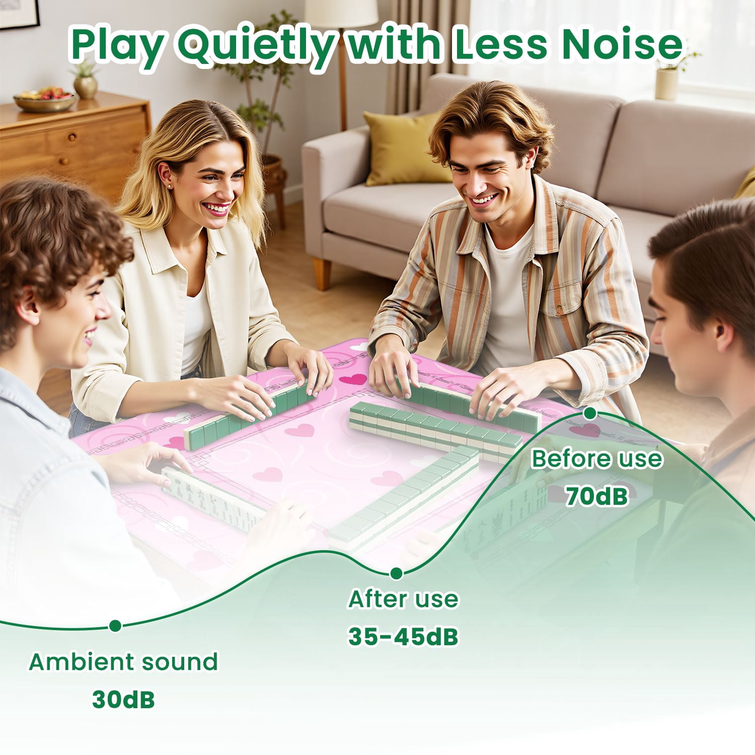 Mahjong Mat 31.5" x 31.5" Pink Swirl Red White Hearts Romantic Valentine s Design Non-Slip Noise Reduction American Mahjong Tiles Table Cover for Dominoes Poker Card Board Games Gift
