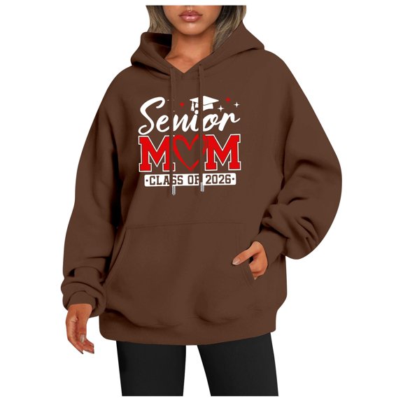 Senior Mm Class of 2026 Printed Casual Hooded Sweatshirt, Loose and Versatile, Brown M