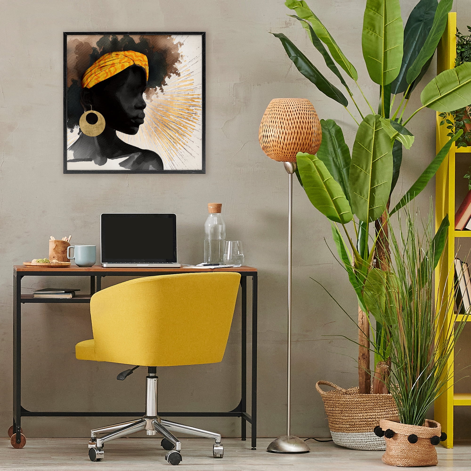 Stupell Industries Sunburst Silhouette with Headwrap Black Framed Giclee Art, design by CAD Designs