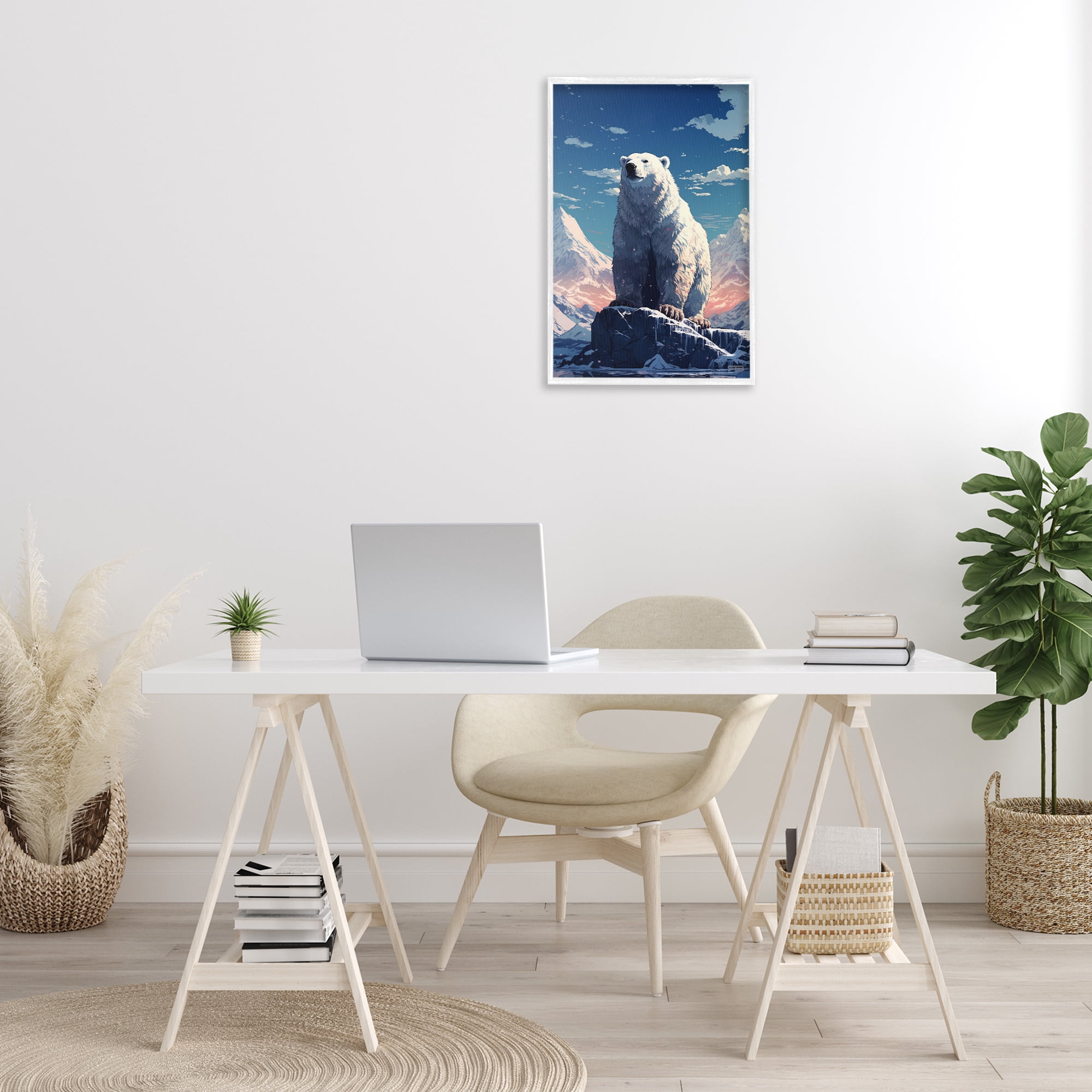 Stupell Industries Snowy Polar Bear Animals & Insects Painting White Framed Art Print Wall Art, 16 x 24