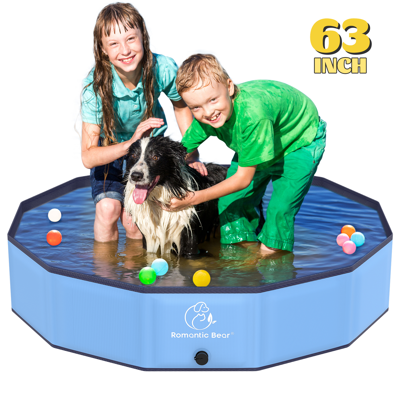 Foldable Dog Pool, Collapsible Hard Plastic Dog Swimming Pool Large(63