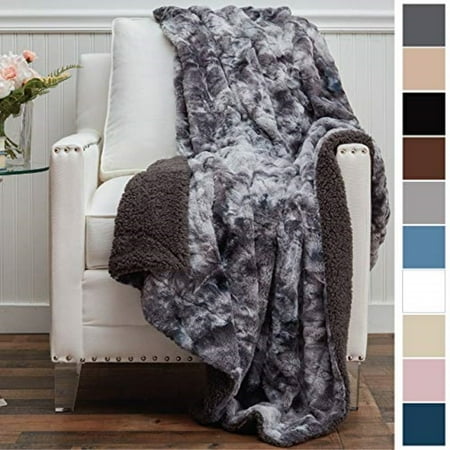 The Connecticut Home Company Original Luxury Faux Fur Throw Blanket, Super Soft, Large Plush Reversible Blankets, Warm & Hypoallergenic Washable Couch/Bed Throws, Microfiber 65"x50" (Gray Tie Dye)