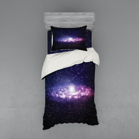 Ambesonne Galaxy Bedding Set 3 Pcs, Nebula Cloud Milky Way, Twin, Purple Dark Blue