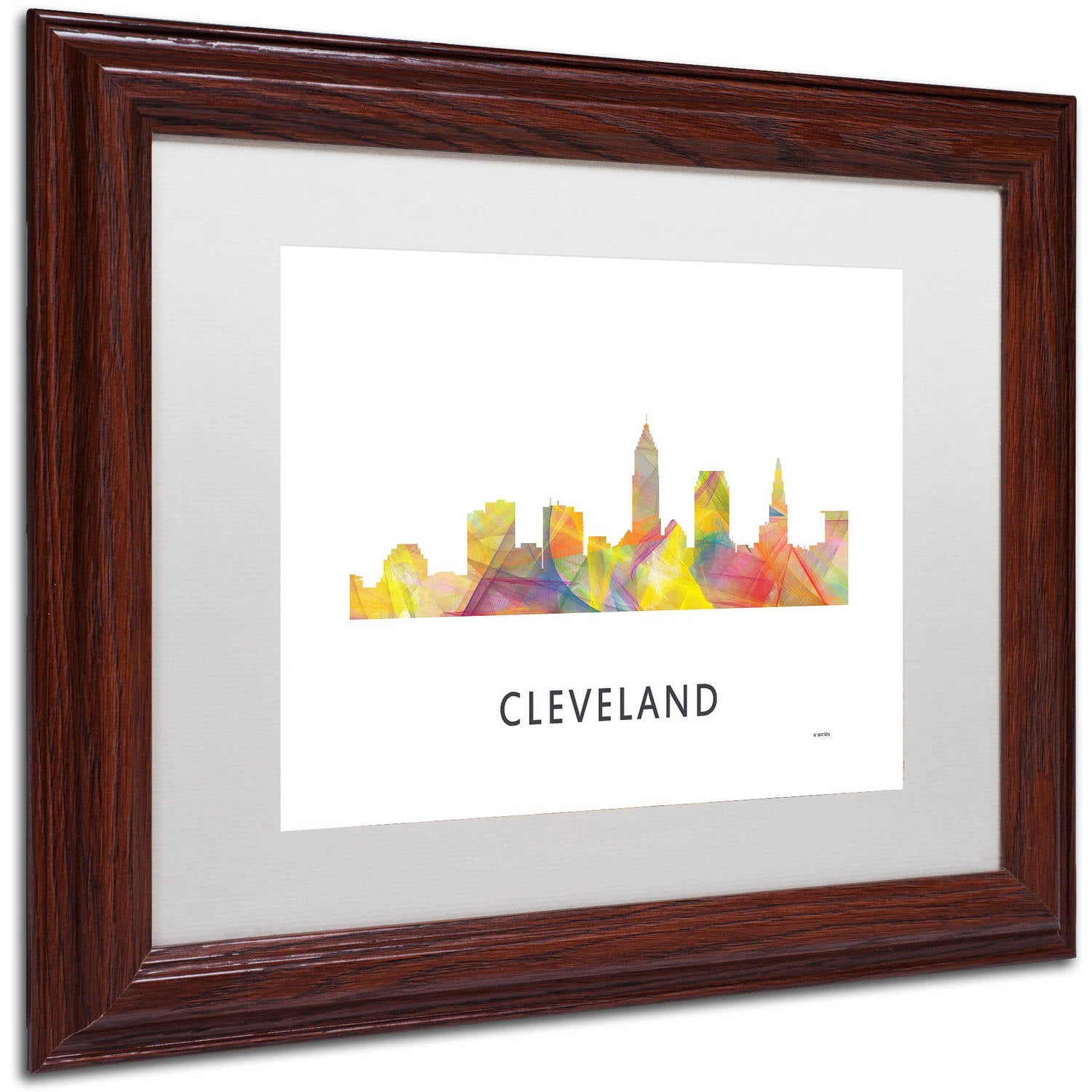 Trademark Fine Art 'Cleveland Ohio Skyline WB-1' Canvas Art by Marlene Watson, White Matte, Wood Frame