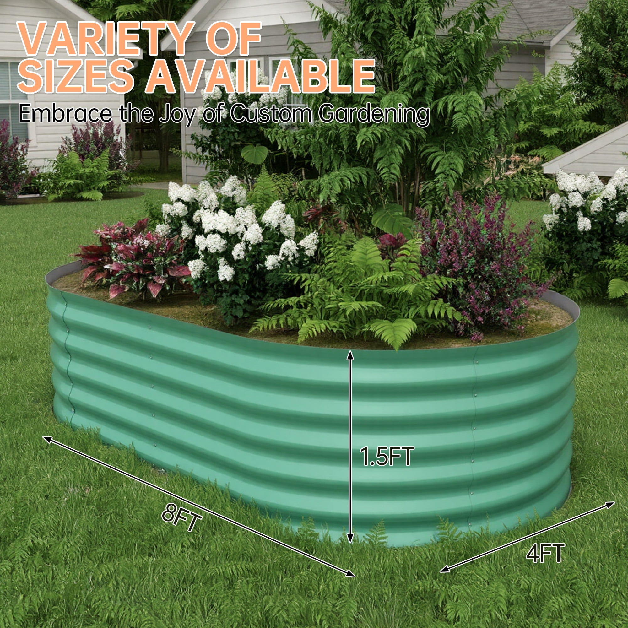 Galvanized Raised Garden Bed Outdoor, 8x4x1.5 ft Metal Planter Box for Flowers Vegetables, Rust-Resistant Raised Garden Beds for Gardening, Easy Assembly Outdoor Garden Box & Planters, Green