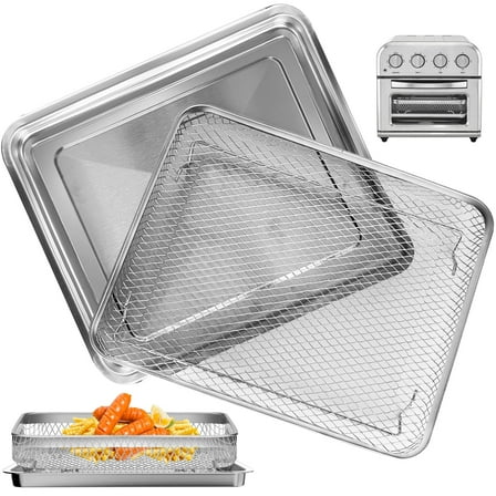 Air Fryer Tray Replacement for Cuisinart TOA-28 Toaster Air Fryer Convection Oven, 11.29*9.68'' Non-stick Mesh Air Fryer Stainless Steel Basket Wire Rack Accessories Parts, Dishwasher Safe
